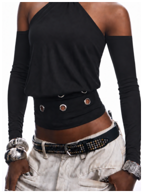 Siyah dekolteli halter bluz